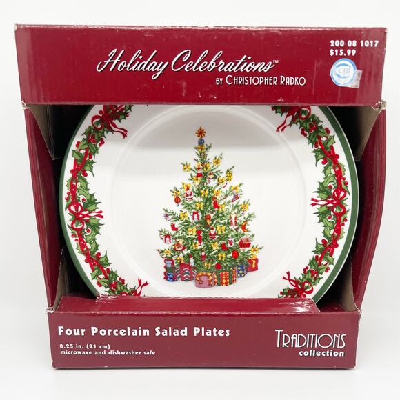 New in Box Holiday Celebrations Christopher Radko Salad Plates Set of 4 - Picture 1 of 5